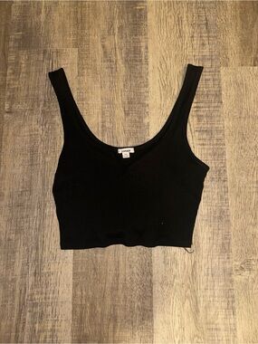 Garage Black Ribbed Scoop Crop Top Tank